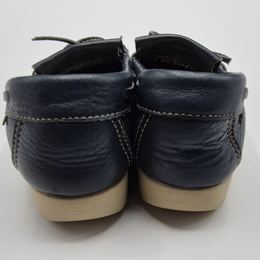 SAS Navy Leather Fringe Kiltie Loafers - Picture 3 of 6